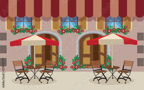 table and chairs in the outdoor cafe