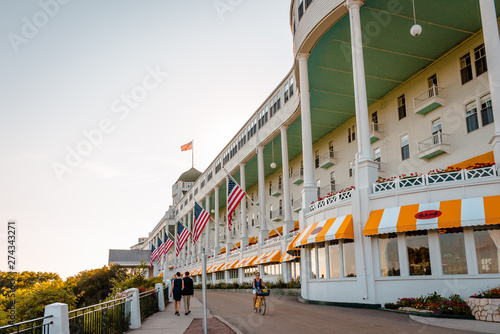 The Grand hotel on Mackinac Island during the tourist season