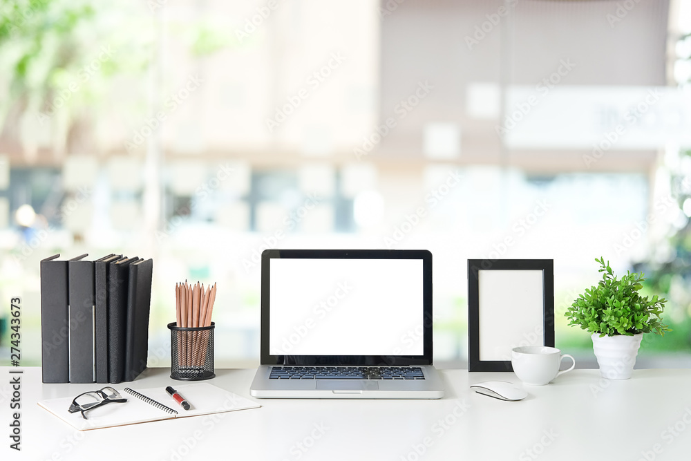 custom made wallpaper toronto digitalWorkspace desk and laptop. copy space and blank screen. Business image, Blank screen laptop and supplies.