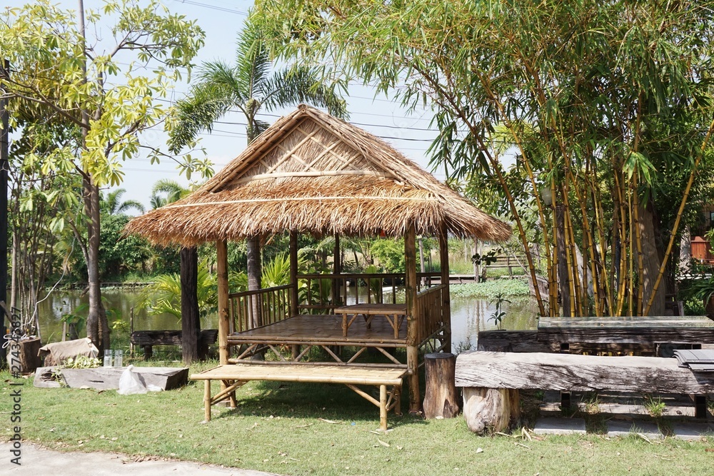 wooden hut in nature garden