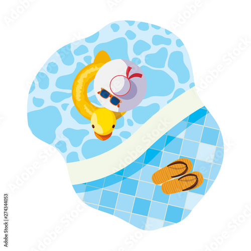 edge of pool with duck float and sandals scene