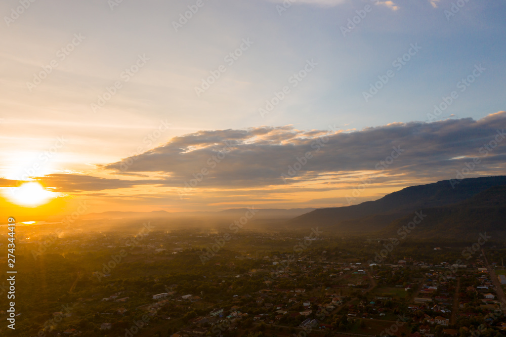 Fototapeta premium Aerial view of sunset