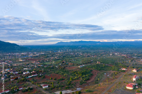 Aerial View of Pakse City, Champasak, Lao PDR 
