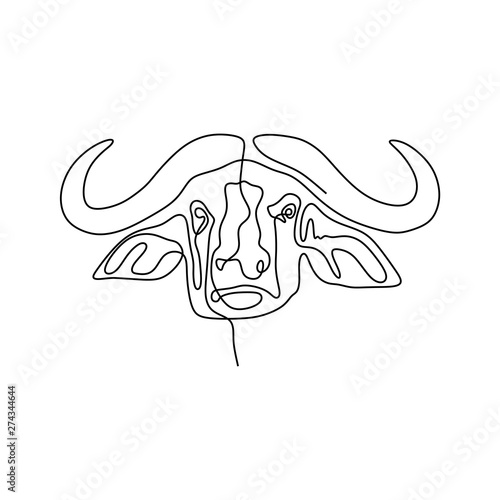 One continuous line drawing of buffalo head