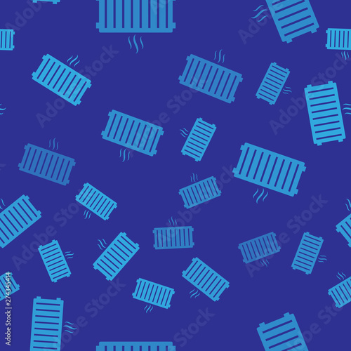 Blue Heating radiator icon isolated seamless pattern on blue background. Vector Illustration