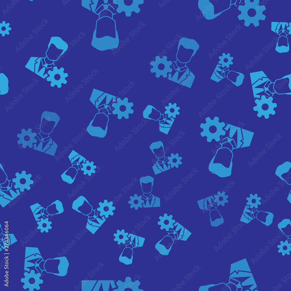 Blue Profile settings icon seamless pattern on blue background. User