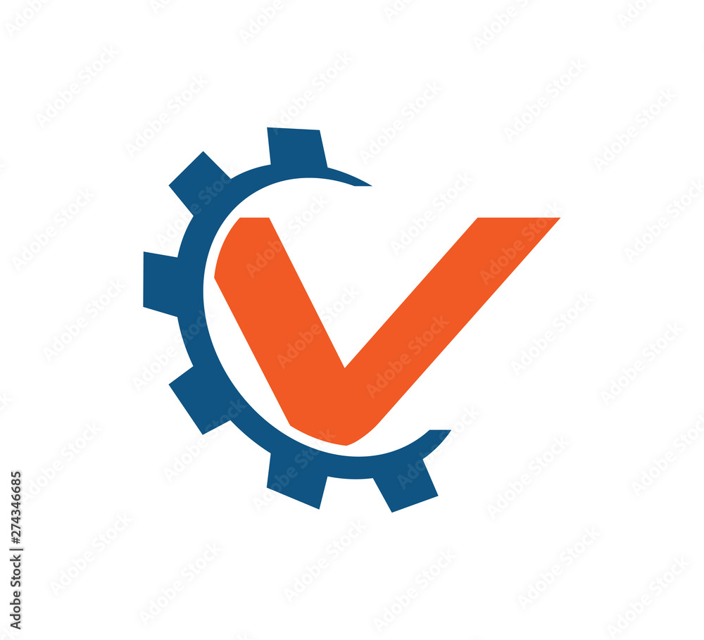 initial logo with gear vector V initial logo with gear vector V