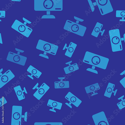 Blue Car DVR icon isolated seamless pattern on blue background. Car digital video recorder icon. Vector Illustration