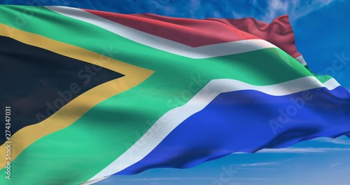 Flag of South Africa with fabric structure against a cloudy sky (loopable)