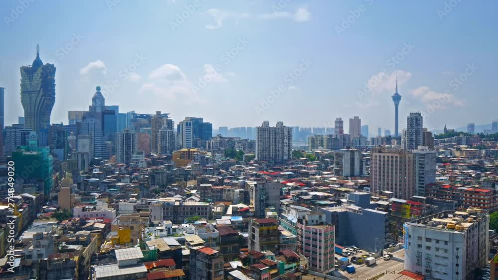 Timelapse of Macau city panorama from the top point, clouds movement. Timelapse of Macau city panorama from the top point, clouds movement.