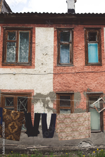 old dilapidated houses slum  poor quarter vintage