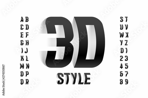 Three-dimensional style font design, 3d alphabet letters and numbers