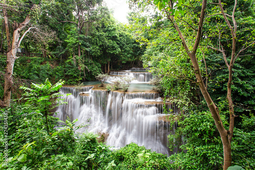 Huai Mae Kamin Waterfall, beautiful in the rain forest in Thailand, Kanchanaburi Province
