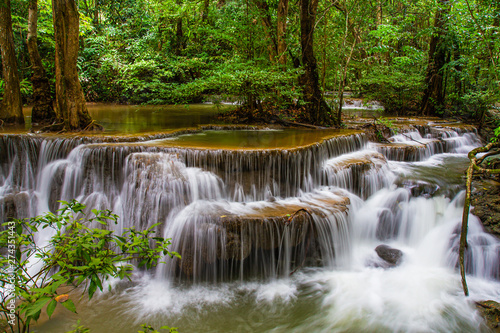 Huai Mae Kamin Waterfall  beautiful in the rain forest in Thailand  Kanchanaburi Province