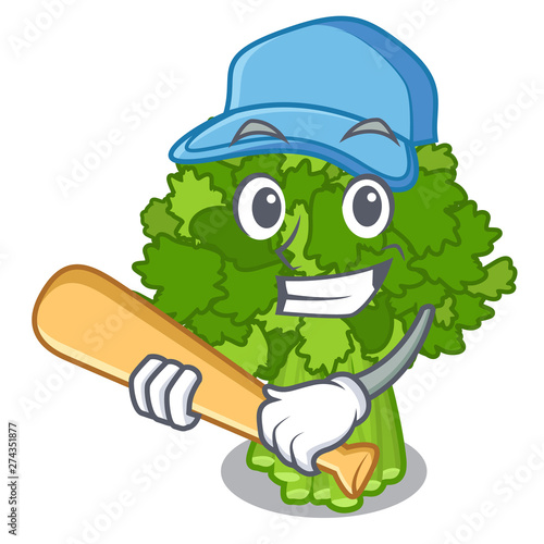 Playing baseball brocoli rabe isolated in the character