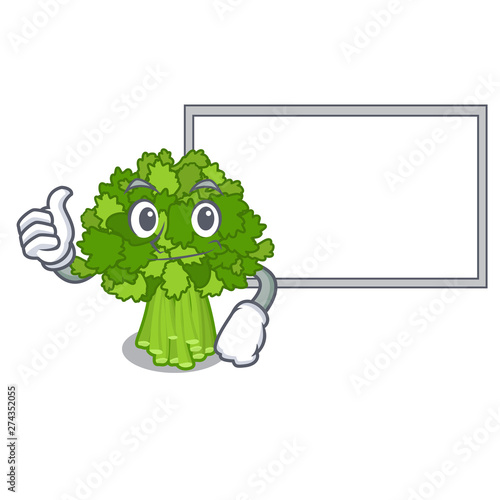 Thumbs up with board brocoli rabe isolated in the character