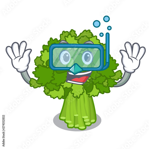 Diving brocoli rabe in the cartoon shape