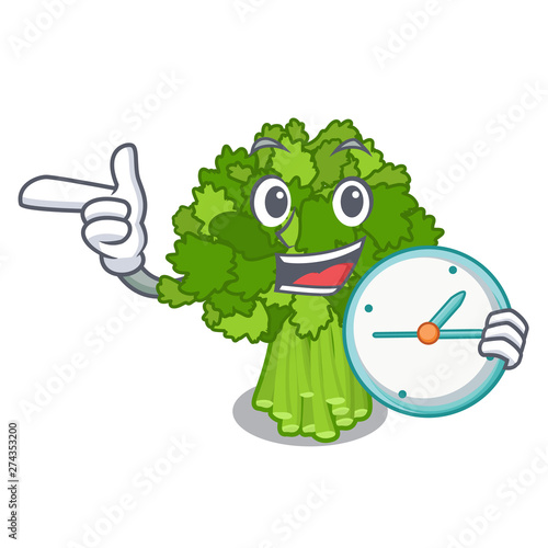 With clock brocoli rabe in the cartoon shape