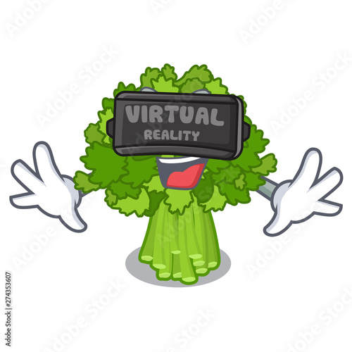 Virtual reality rabe broccoli in vegetable mascot basket