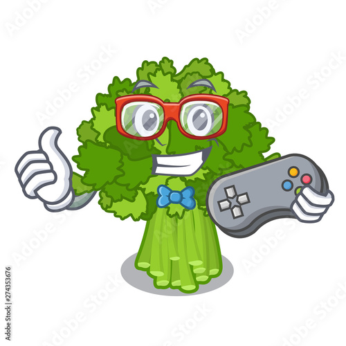 Gamer rabe broccoli in vegetable mascot basket