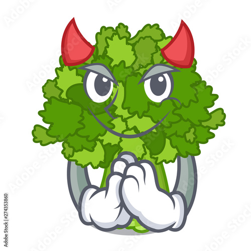Devil rabe broccoli in vegetable mascot basket