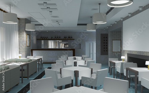 restaurant, interior visualization, 3D illustration © vadim_fl