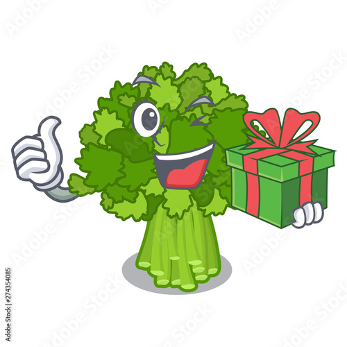 With gift rabe broccoli in vegetable mascot basket