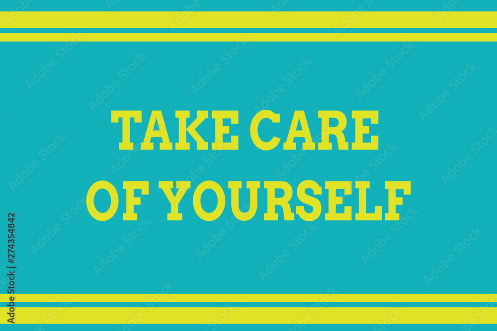 Word writing text Take Care Of Yourself. Business photo showcasing a polite way of ending a gettogether or conversation Seamless horizontal lines background drawing lines. Up and down stripes