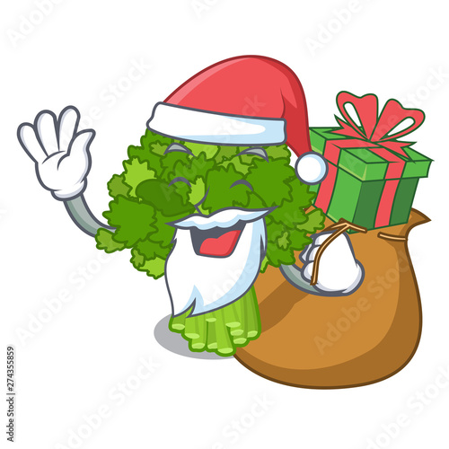 Santa with gift saute broccoli rabe above cartoon plate