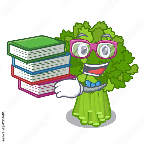 Student with book saute broccoli rabe above cartoon plate