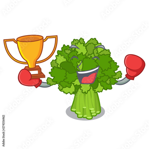 Boxing winner saute broccoli rabe above cartoon plate