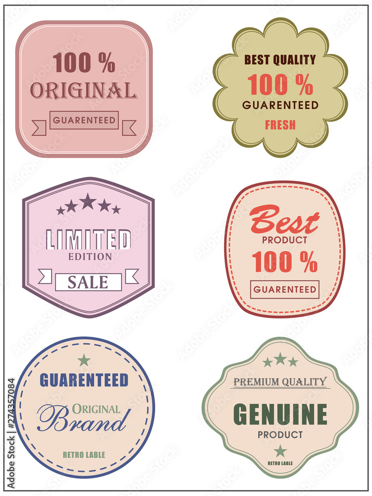 Set of retro labels and stickers for premium quality products.