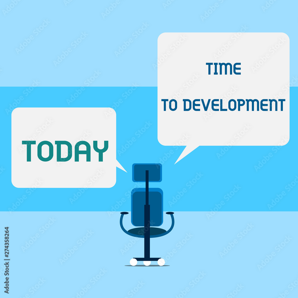 Fototapeta premium Conceptual hand writing showing Time To Development. Concept meaning a length of time during which a company grows or develop Executive chair sharing two square speech bubbles right left side