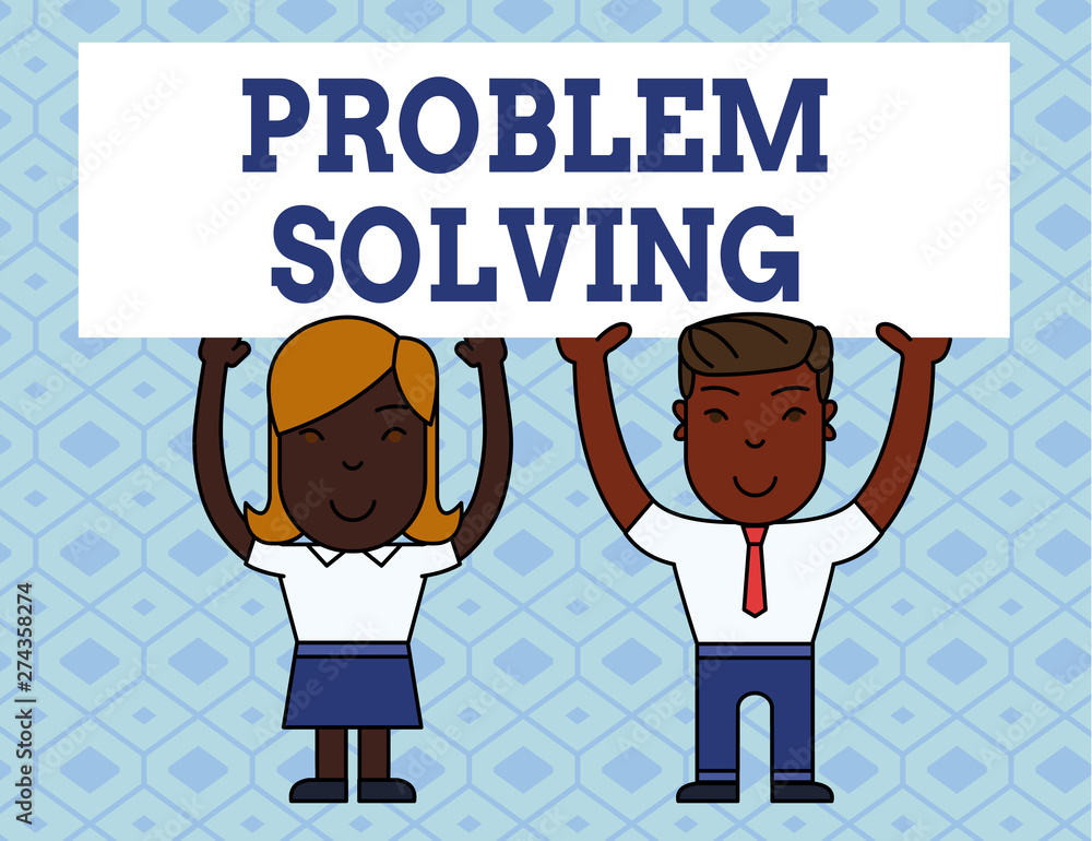 Handwriting text writing Problem Solving. Conceptual photo process of finding solutions to difficult or complex issues Two Smiling People Holding Big Blank Poster Board Overhead with Both Hands Handwriting text writing Problem Solving. Conceptual photo process of finding solutions to difficult or complex issues Two Smiling People Holding Big Blank Poster Board Overhead with Both Hands