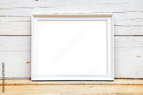 White Wooden Frame Mockup, Styled Mockup on Wood Background, Horizontal Frame