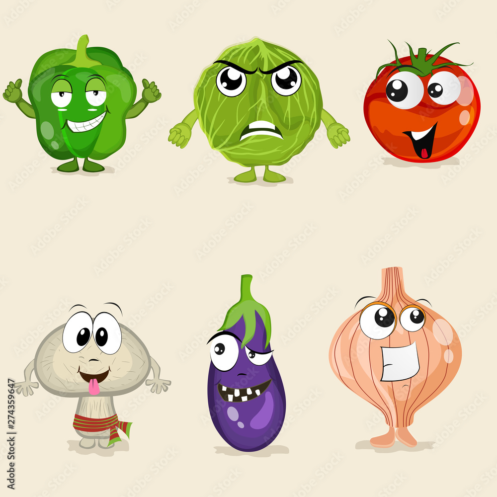 Set of vegetable cartoon characters.