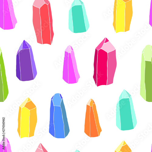 seamless pattern of multi-colored gemstones on a white background