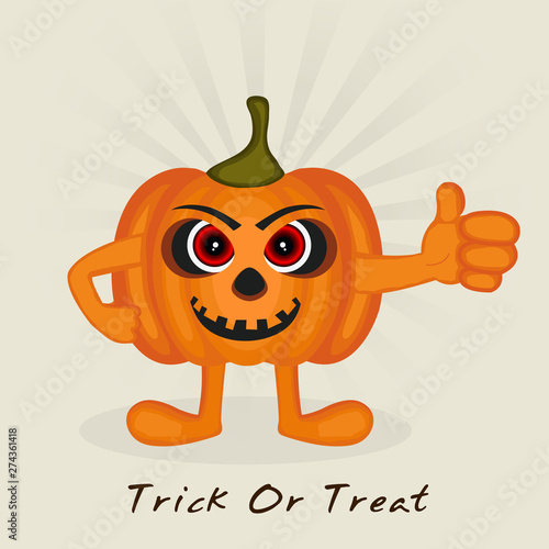 Trick Or Treat party celebration with funny cartoon character of pumpkin.