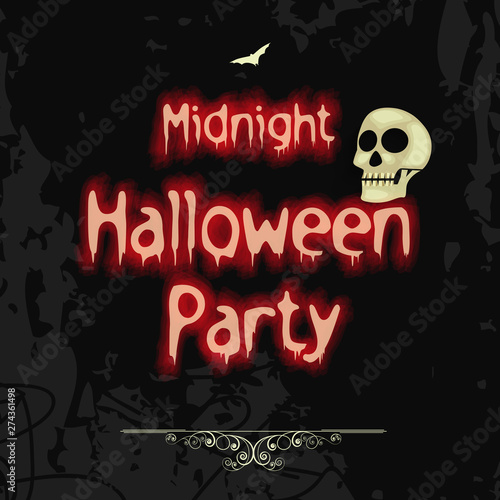 Halloween night party celebration poster with skull.