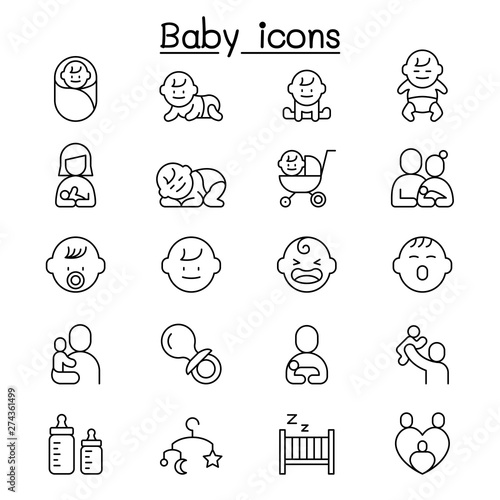 Baby, Infant icon set in thin line style