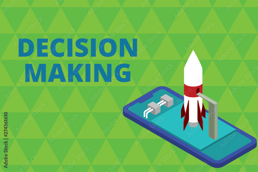 Word writing text Decision Making. Business photo showcasing The act of deciding between two or more possibilities Ready to launch rocket lying smartphone. Startup negotiations to begin Word writing text Decision Making. Business photo showcasing The act of deciding between two or more possibilities Ready to launch rocket lying smartphone. Startup negotiations to begin