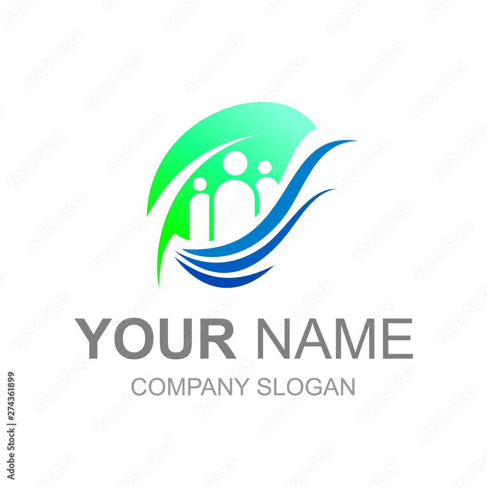 charity logo with people design illustration, social icon human and leaf logo 
