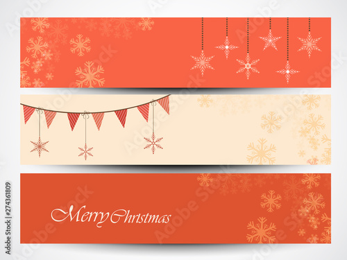 Merry Christmas celebration website header or banner set.