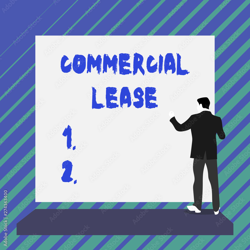 Writing note showing Commercial Lease. Business concept for refers to buildings or land intended to generate a profit Short hair immature young man stand in front of rectangle big board Writing note showing Commercial Lease. Business concept for refers to buildings or land intended to generate a profit Short hair immature young man stand in front of rectangle big board