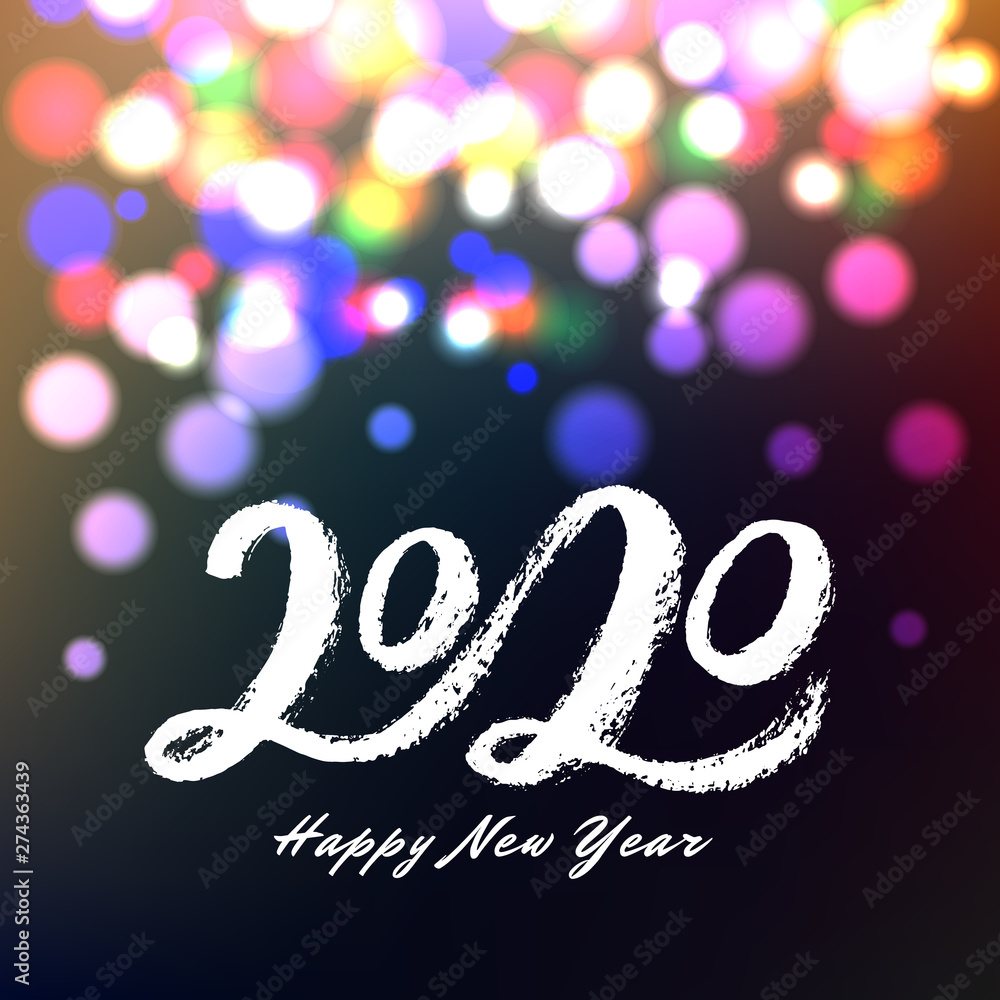 2020 Happy New Year banner with color lights background 2020 Happy New Year banner with color lights background