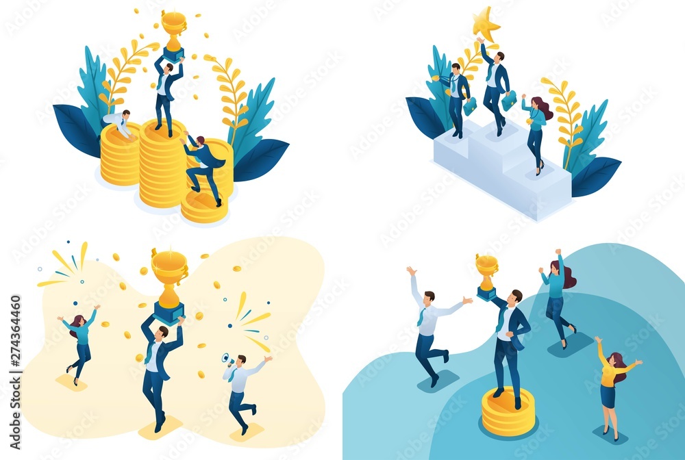 Set isometric concept of achieving goal. Modern illustration concepts for website and mobile website development Set isometric concept of achieving goal. Modern illustration concepts for website and mobile website development