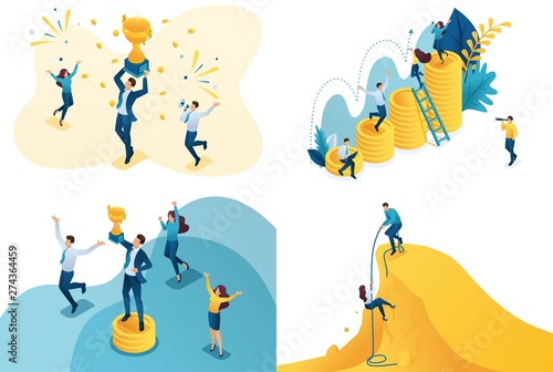 Set isometric concept of movement at success. Modern illustration concepts for website and mobile website development
