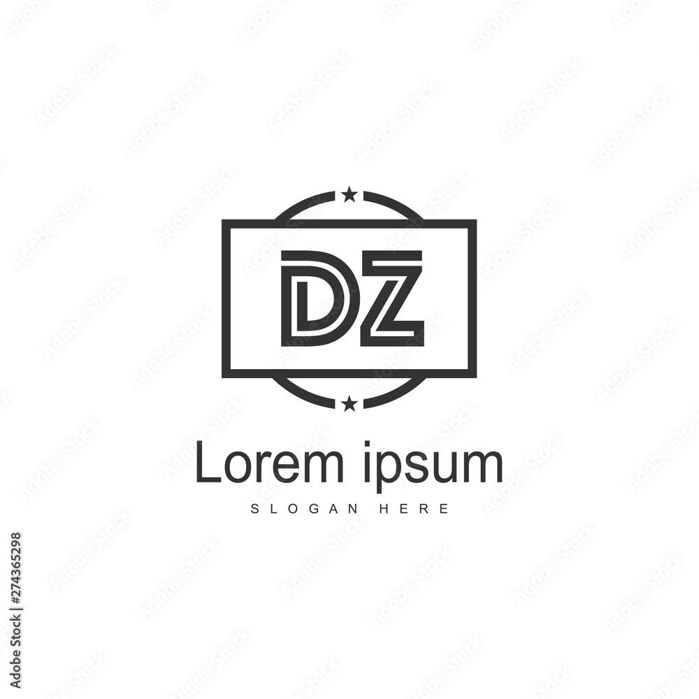 Initial DZ logo template with modern frame. Minimalist DZ letter logo vector illustration