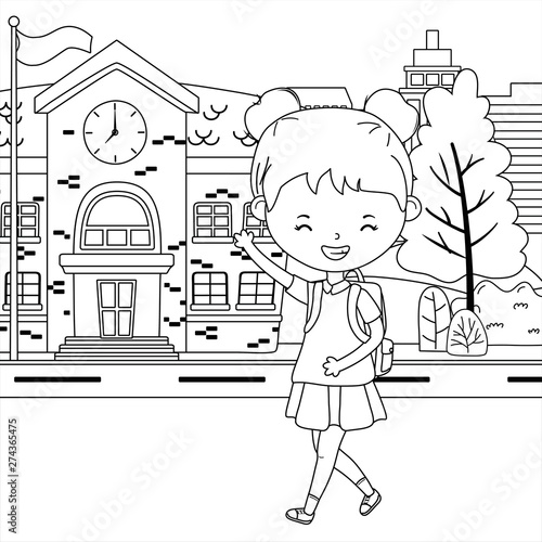 School building and girl cartoon design