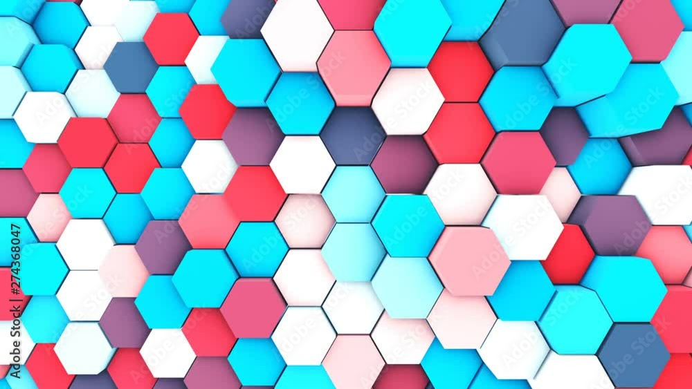 3d render abstract colorful many technical geometric hexagons as a wave white , red and blue background. lights ray shine glow beam 3d render abstract colorful many technical geometric hexagons as a wave white , red and blue background. lights ray shine glow beam